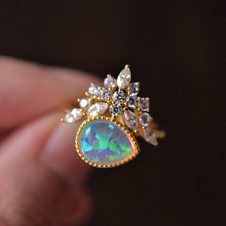 Pear Shaped Lab Opal Engagement Ring Pear Shaped Opal - Etsy