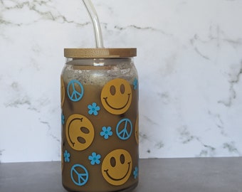 70s Smiles // 16 Oz Vinyl Wrapped Retro Glassware