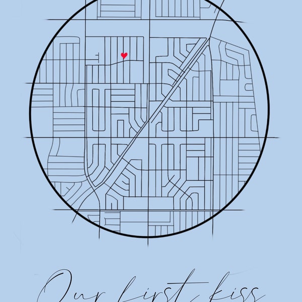 Our First Kiss // Anniversary Card - Where We Met/ Hand Drawn Map or Important Locations