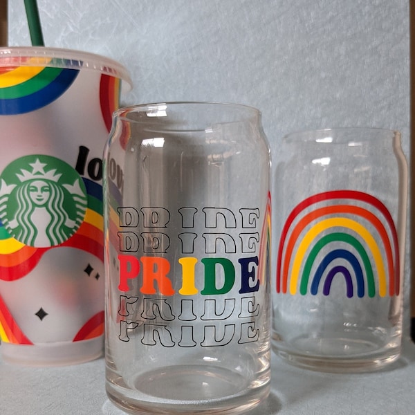 PRIDE Rainbow Glass Cup // 16 Oz. Libbey Coffee Gift Set