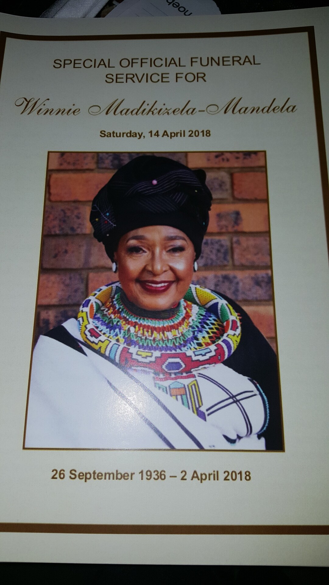 Winnie Mandela Obituary Funeral Program Etsy