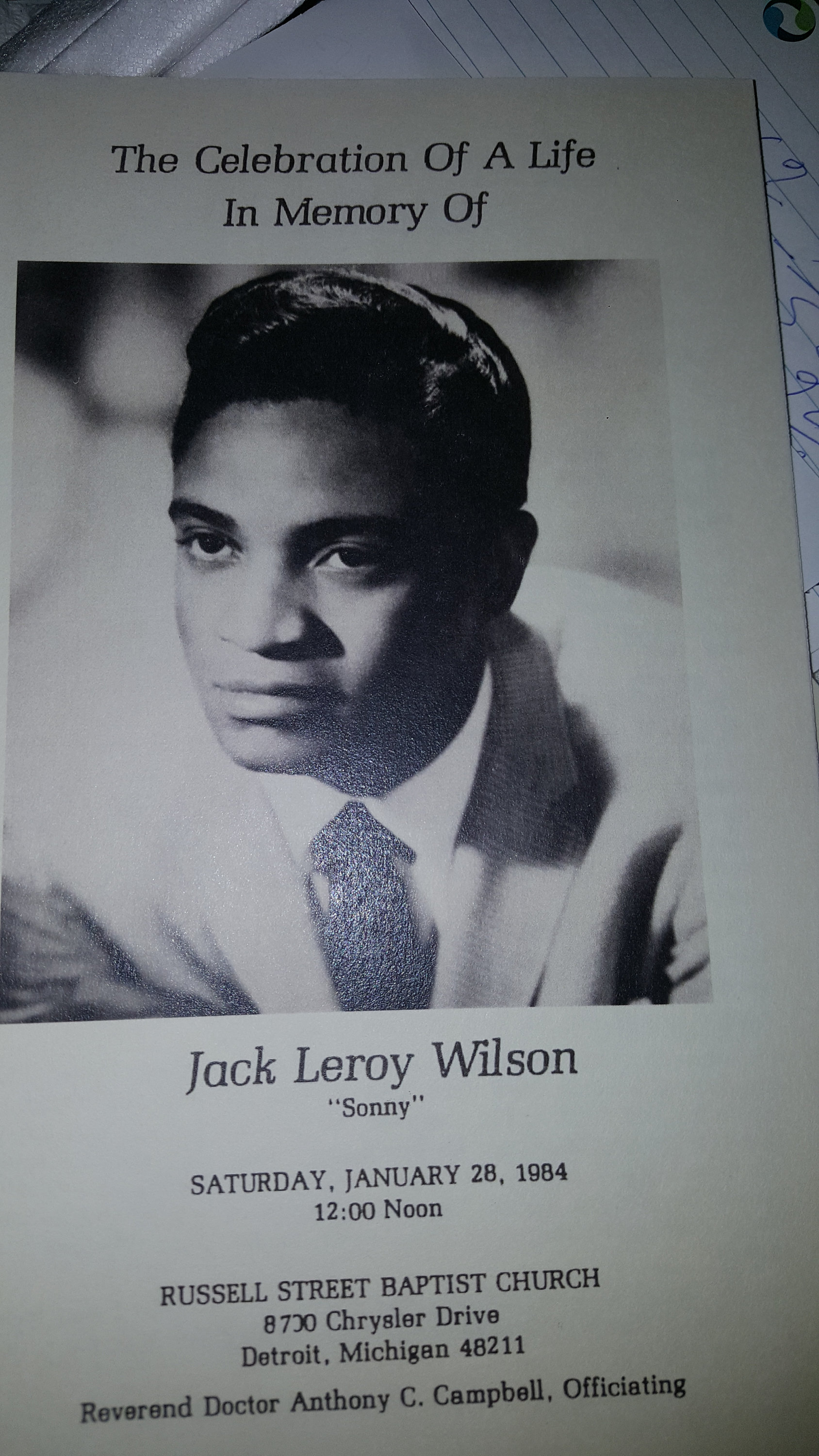 Jackie Wilson Obituary Funeral Program - Etsy