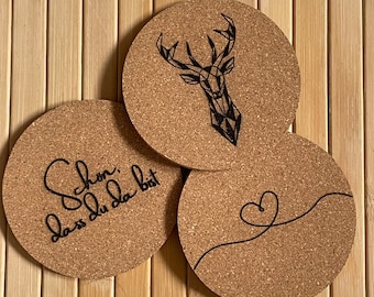 Personalized cork coaster for guests, guest gift personalized Christmas wedding men women with engraving table decoration boho