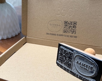 Personalized stamp, logo stamp with QR code 5 x 10 cm | Company stamp with your own design, professional stamp for branding