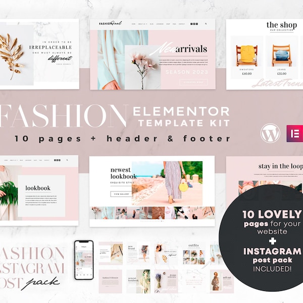 Modèle Elementor, modèle Wordpress, site Web Elementor, kit Elementor, WooCommerce, 10 pages prédéfinies + pack de publication Instagram inclus