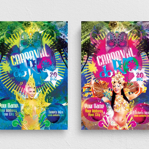 Modèle de flyer, modèle Psd, téléchargement immédiat, invitation modifiable, flyers marketing, fête de carnaval, affiches musicales, soirée disco, Brésil