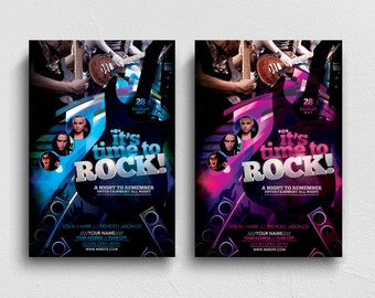 Flyer Template, Psd Template, Instant Download, Rock and Roll, Editable Invitation, Marketing Flyers, Music Posters, Party Printable, Band