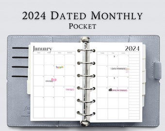 Pocket 2024 Dated Monthly Planner | Printable Month-on-Two-Pages | Pocket Planner Insert