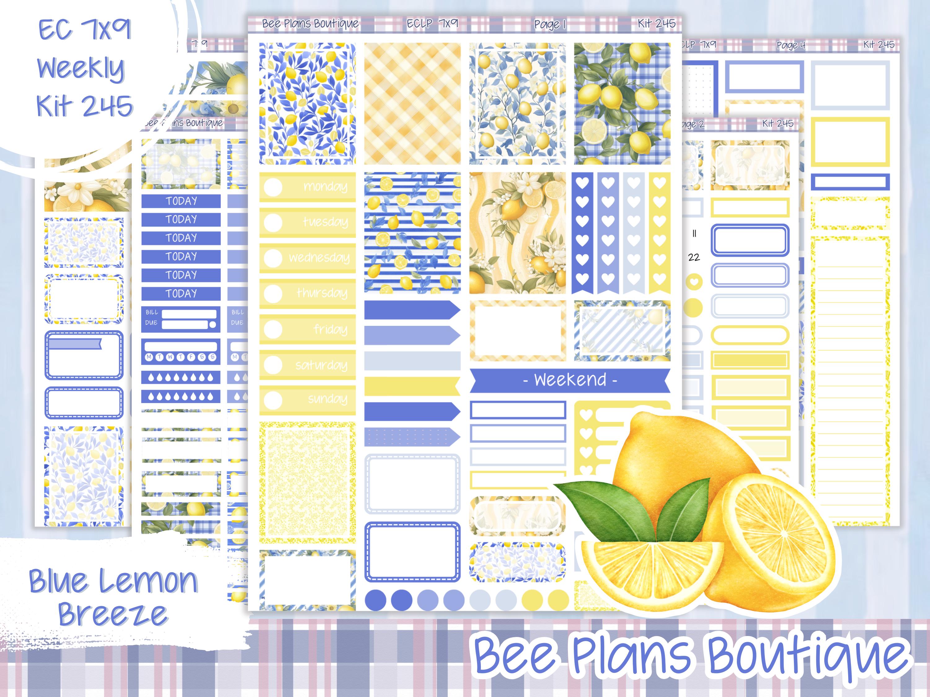 Kit 245 Weekly Sticker Kit | ECLP | Planner Stickers | BeePlansBoutique | BPB | Blue Lemon Breeze
