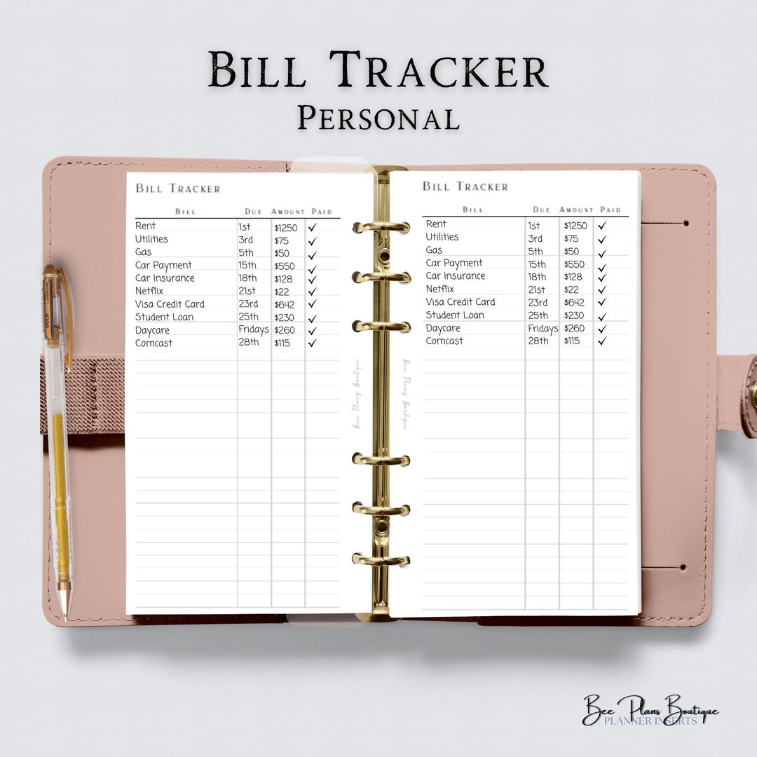 Personal Planner Bill Tracker Printable Insert Printable - Etsy Australia