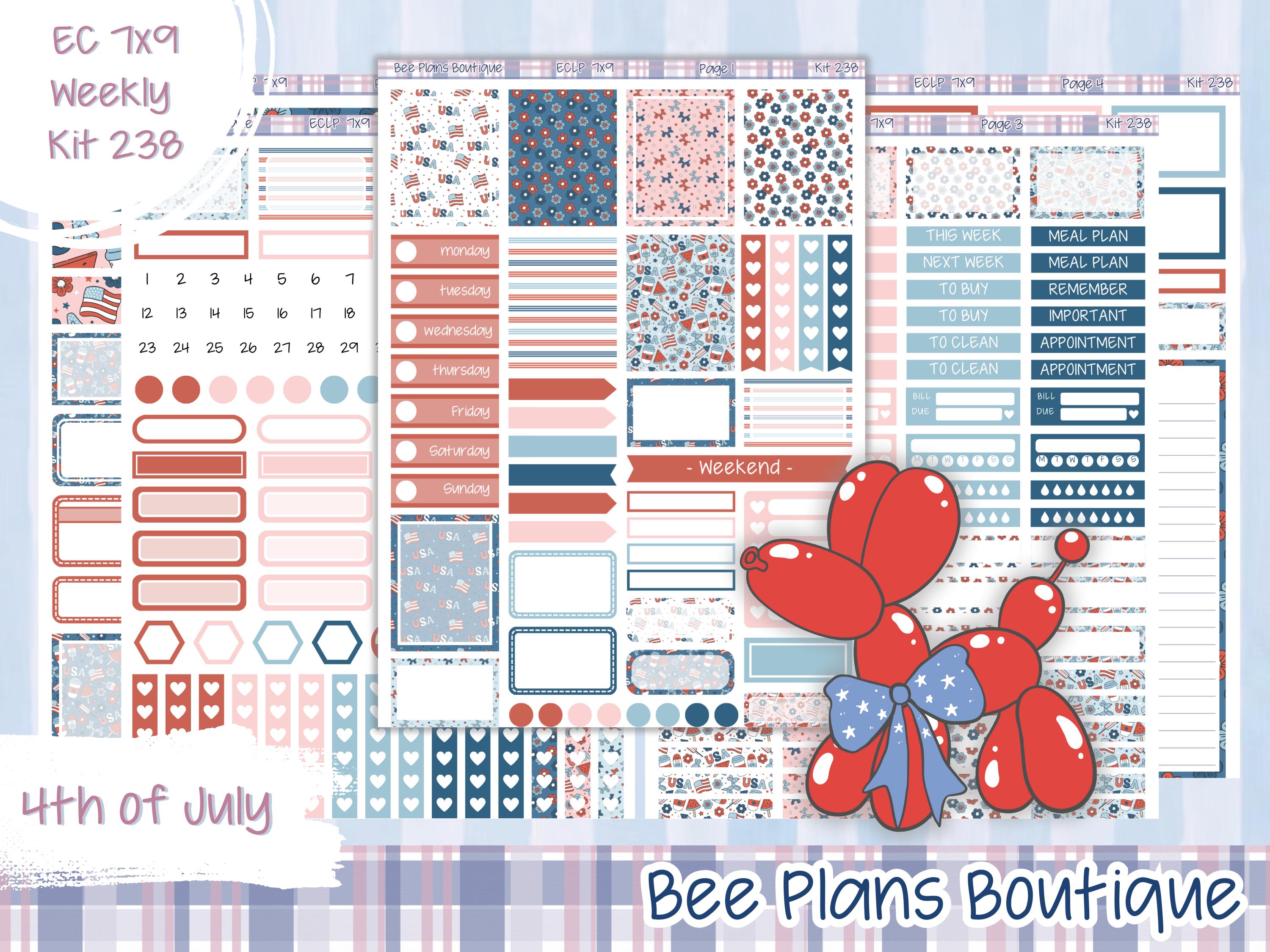 Kit 238 Weekly Sticker Kit | ECLP | Planner Stickers | BeePlansBoutique | BPB | 4th of July
