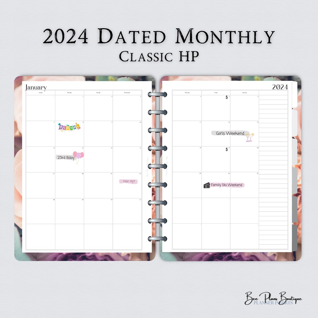 Classic HP 2024 Dated Monthly Planner Printable Month-on-two-pages ...