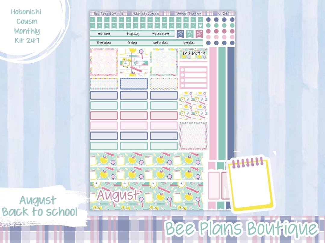 Hobonichi Cousin Planner Monthly Kit | August Monthly Sticker Kit | Bee ...