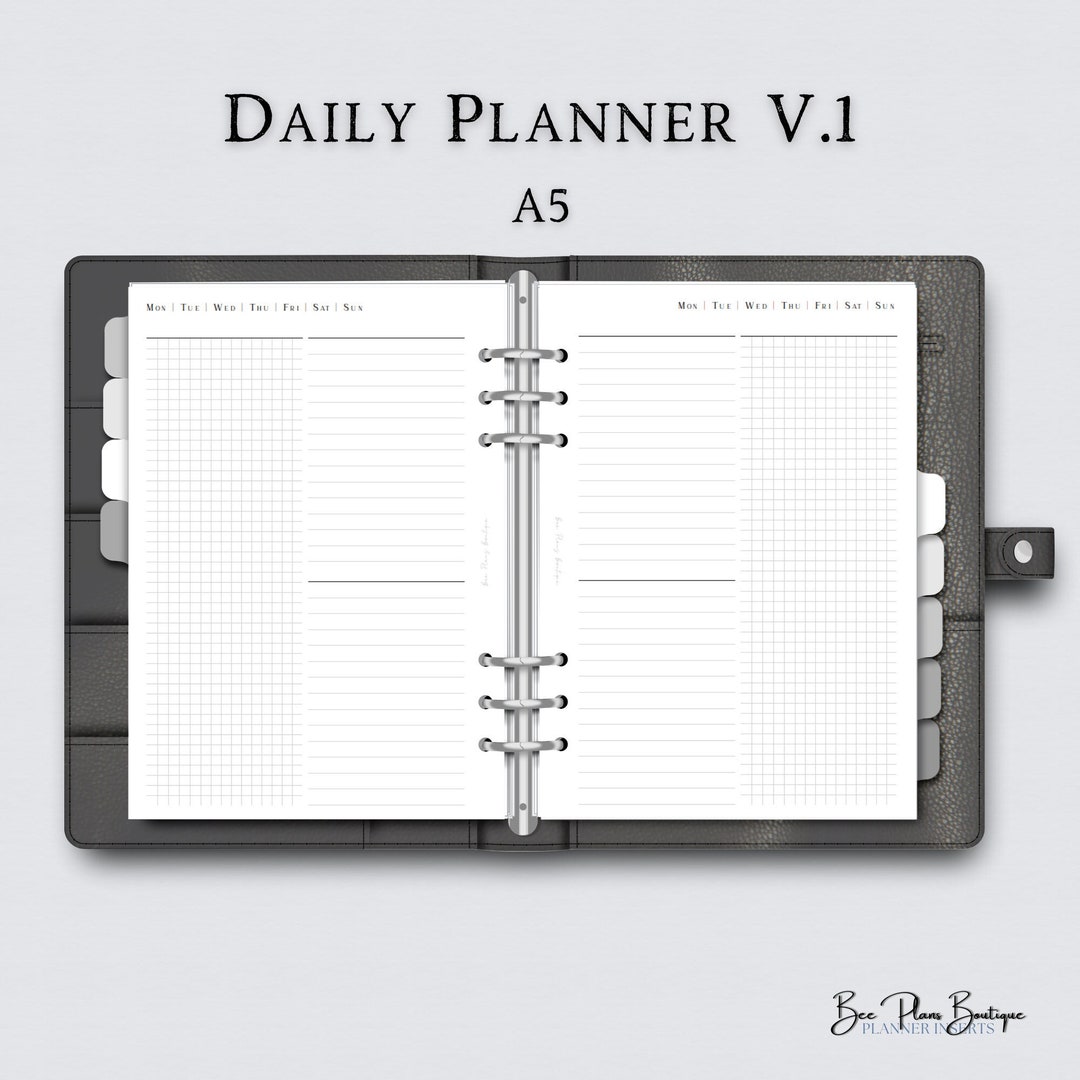 A5 Printable Daily Planner Elegant Undated Organizer With Grid and ...