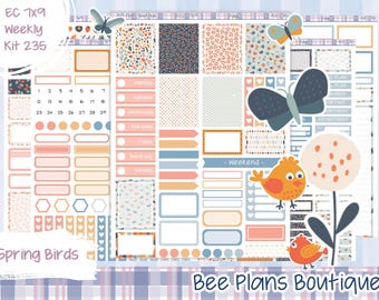 Kit 235 Weekly Sticker Kit | ECLP | Planner Stickers | BeePlansBoutique | BPB | Spring Birds