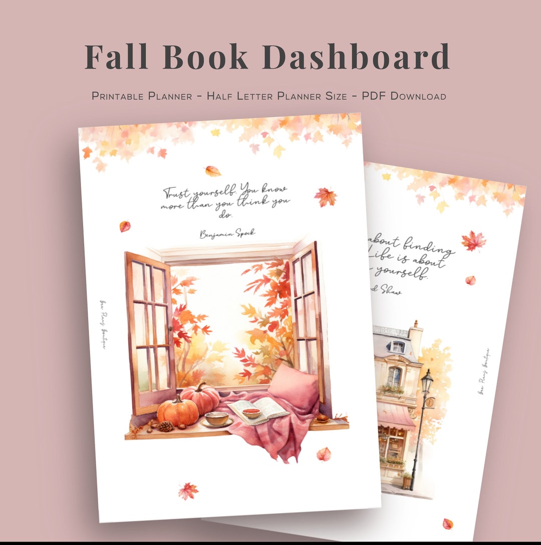 Half Letter Printable Fall Themed Planner Dashboard Cover Digital ...
