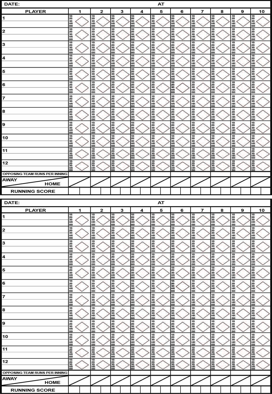 Half Sheet Baseball softball Scorecard Etsy
