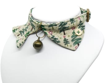 Fishy Cat Collar, Christmas Tree Print, Adjustable, Breakaway, Fish Shaped Cat Collar