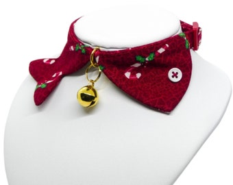 Fishy Cat Collar, Candy Cane Print, Adjustable, Breakaway, Fish Shaped Cat Collar