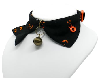 Fishy Cat Collar, Halloween Pumpkin Print, Adjustable, Breakaway, Fish Shaped Cat Collar