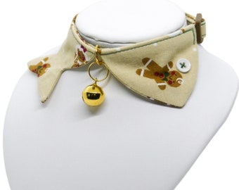 Fishy Cat Collar, Gingerbread Boys/Girls Print, Adjustable, Breakaway, Fish Shaped Cat Collar