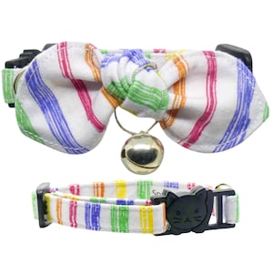 Rainbow Stripes, Cat Collar, Adjustable, Breakaway, Adult & Kitten Sizes