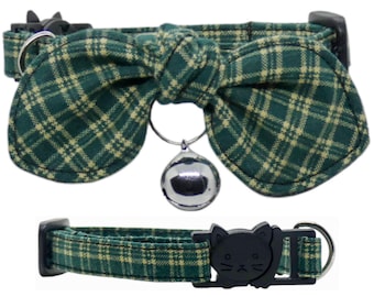 Green Plaid Cat Collar, Adjustable, Breakaway, Adult & Kitten Sizes