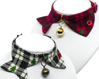 Fishy Cat Collar, Christmas Tree Print, Adjustable, Breakaway, Fish Shaped Cat Collar
