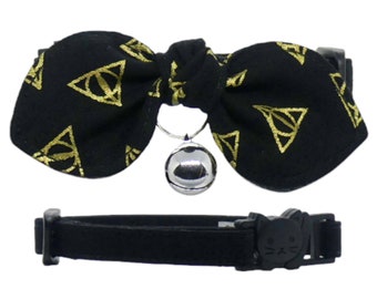 Black Cat Collar With Bow, Adjustable, Breakaway, Adult & Kitten Sizes