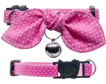 Pink Polka-Dot, Cat Collar, Adjustable, Breakaway, Adult & Kitten Sizes