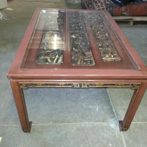 Chinese Style Hand Carved Cocktail Table with Glass Insert Top