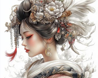 PCP0470 Japanese geisha PDF full coverage cross stitch pattern Instant Download