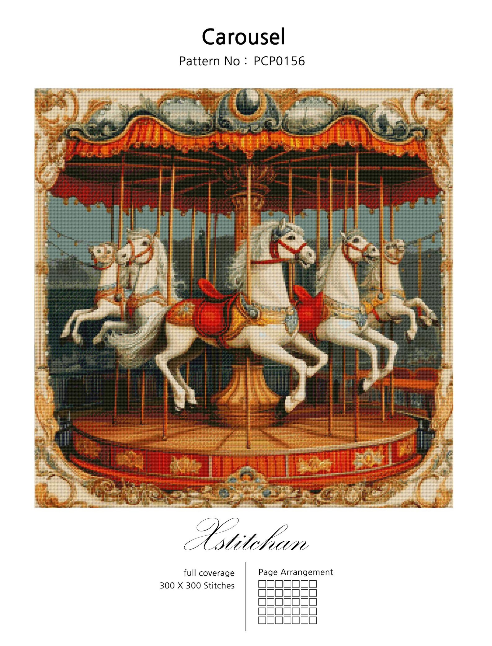 PCP0156 Carousel PDF Full Coverage Cross Stitch Pattern Instant ...