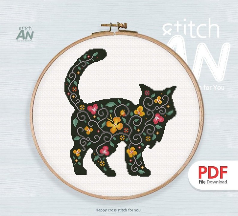 ANP61_Black Cat_cross stitch pattern PDF Etsy