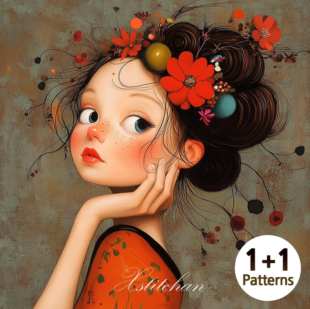 PCP0316 Cute Girl PDF Full Coverage Cross Stitch Pattern Instant ...