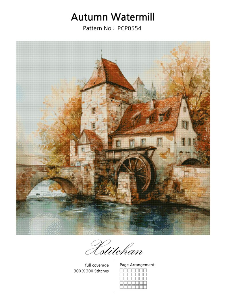 PCP0554 Autumn Watermill Full Coverage Cross Stitch Pattern PDF Cross ...