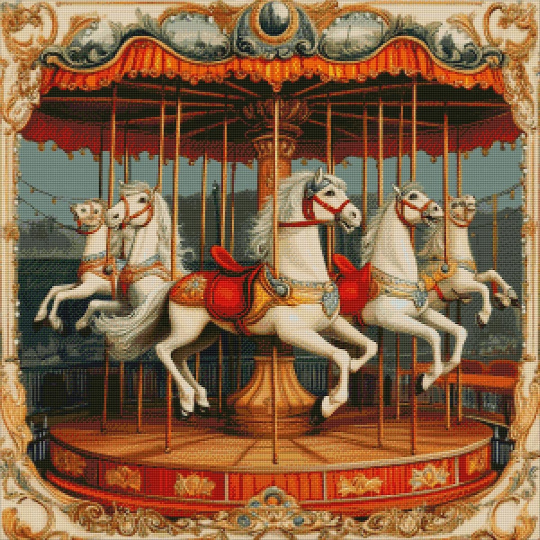 PCP0156 Carousel PDF Full Coverage Cross Stitch Pattern Instant ...