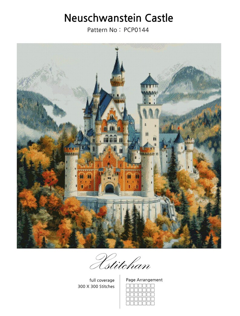 PCP0144 Neuschwanstein Castle PDF Full Coverage Cross Stitch Pattern ...