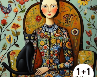 PCP0195 With a cat full coverage cross stitch pattern PDF Cross Stitch chart Cross Stitch pattern Instant PDF Download
