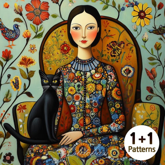 PCP0195 With a Cat PDF Full Coverage Cross Stitch Pattern Instant