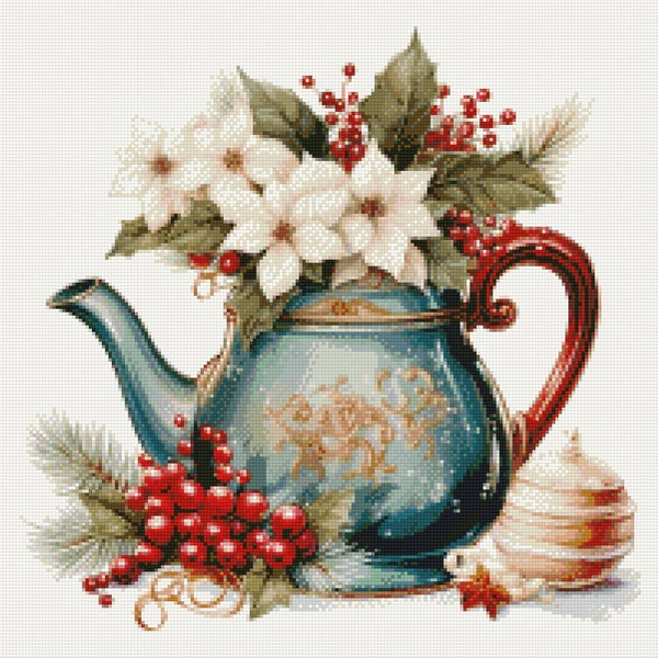 PCP0024_christmas kettle, full coverage cross stitch pattern PDF, Cross Stitch chart, Counted Cross Stitch pattern, Instant PDF Download