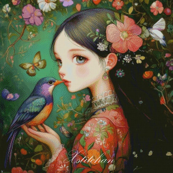 PCP0306 Girl and Bird PDF Full Coverage Cross Stitch Pattern Instant Download - Etsy Israel PCP0306 Girl and Bird PDF Full Coverage Cross Stitch Pattern Instant Download - Etsy Israel