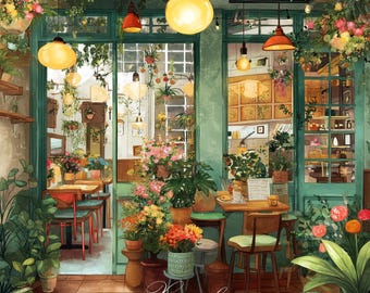 PCP0525_Beautiful cafe PDF full coverage cross stitch pattern Instant Download
