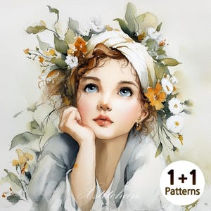 PCP0741 Thinking Girl PDF schema per punto croce a copertura totale Download immediato