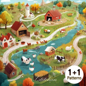 PCP0334 farm full coverage cross stitch pattern PDF Cross Stitch chart Cross Stitch pattern Instant PDF Download