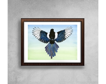 Magpie Art Print, Mixed Media Illustration