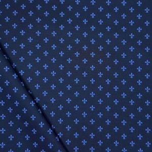 Fleur De Lis estampado italiano algodón puro azul camisa tejido