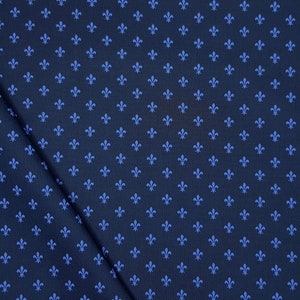 Fleur De Lis print italian  pure cotton blue shirting fabric