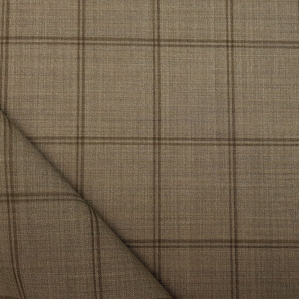 Washable 21 micron wool khaki windowpane fabric by Vitale Barberis Canonico .