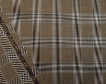 Sand brown plaid jacketing wool fabric. 100 % super 110'S wool by italian mill  Vitale Barberis Canonico.